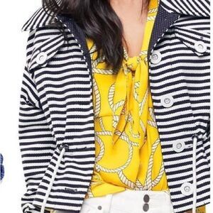 🧥Cabi Harbor Jacket Navy Striped Draw String Sz Small NWOT